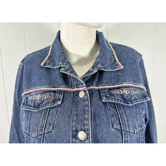 Pendleton womens Embellished Beaded Denim blue Jean Jacket Size M Medium Petite - Picture 2 of 8